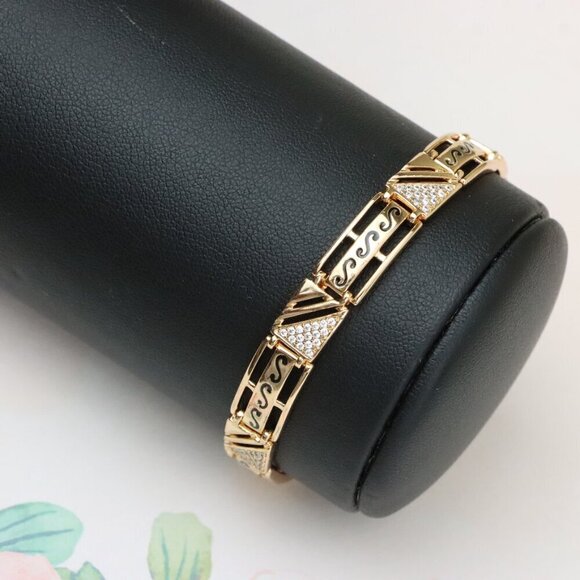 "Rose Gold Geometric Link Bracelet with Black and Crystal Accents, XPBL0810 - Picture 11 of 12